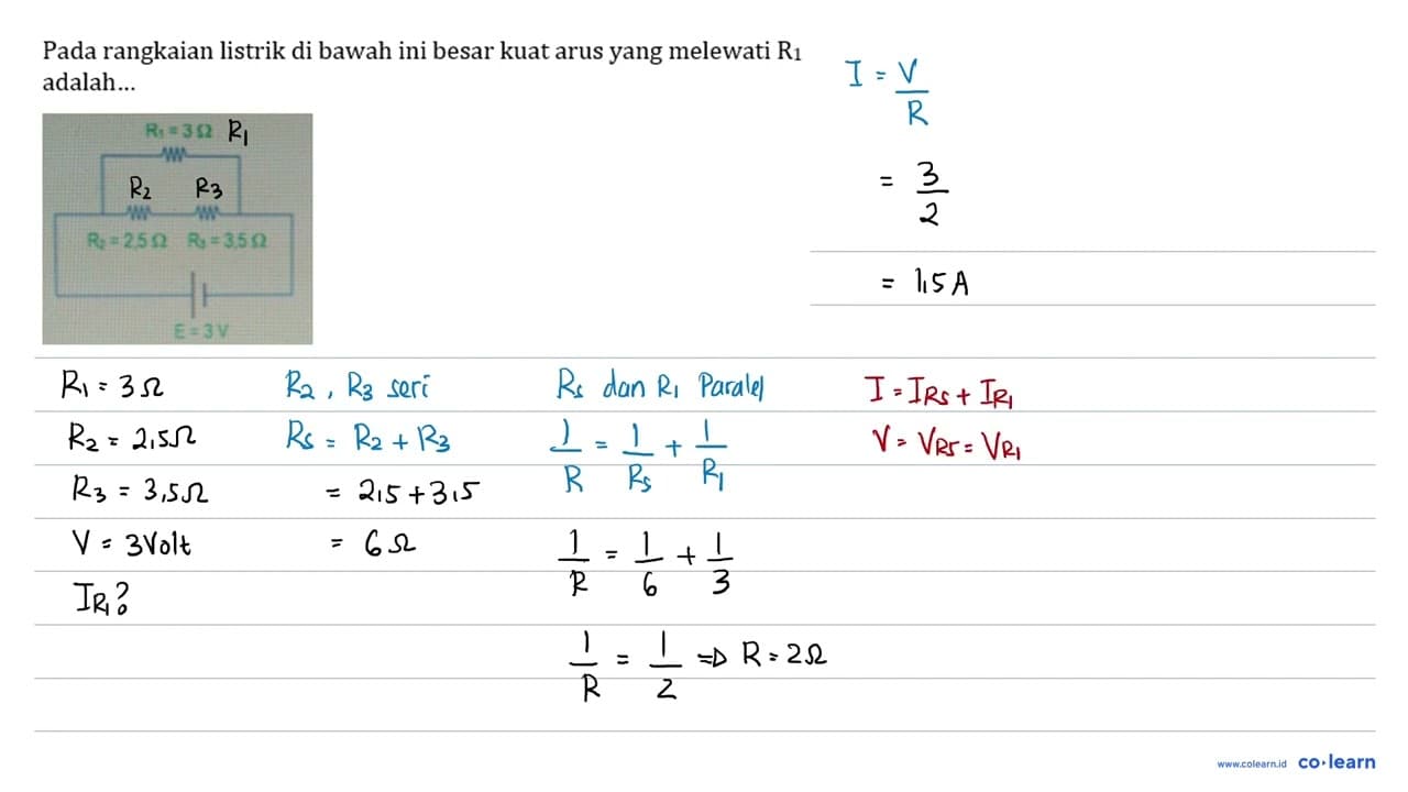 Pada rangkaian listrik di bawah ini besar kuat arus yang