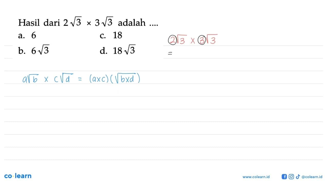 Hasil dari 2akar(3)x3akar(3) adalah