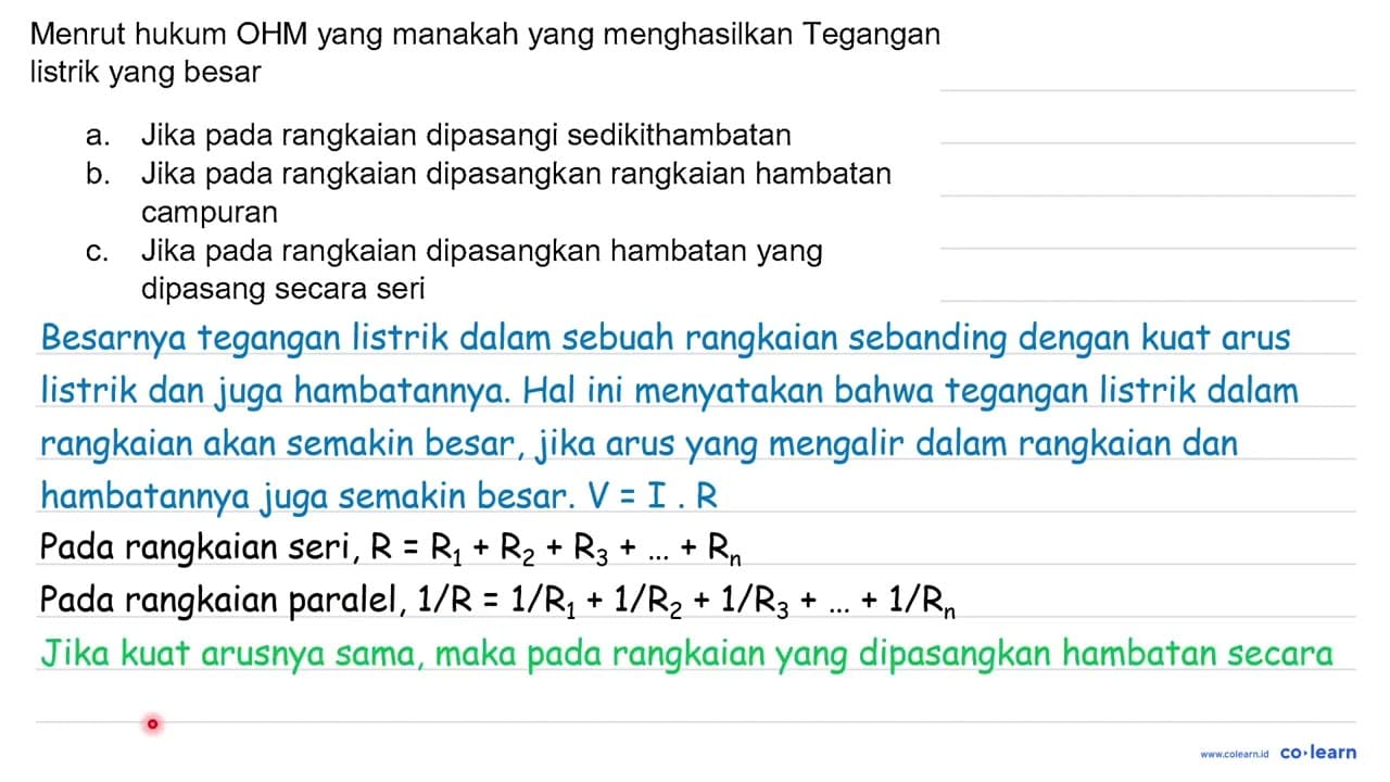 Menrut hukum OHM yang manakah yang menghasilkan Tegangan