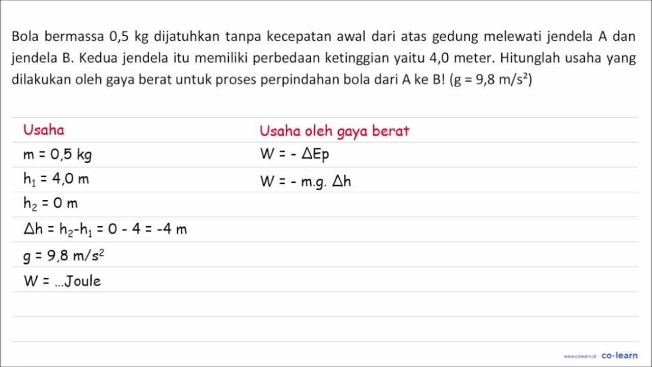 Bola bermassa 0,5 kg dijatuhkan tanpa kecepatan awal dari