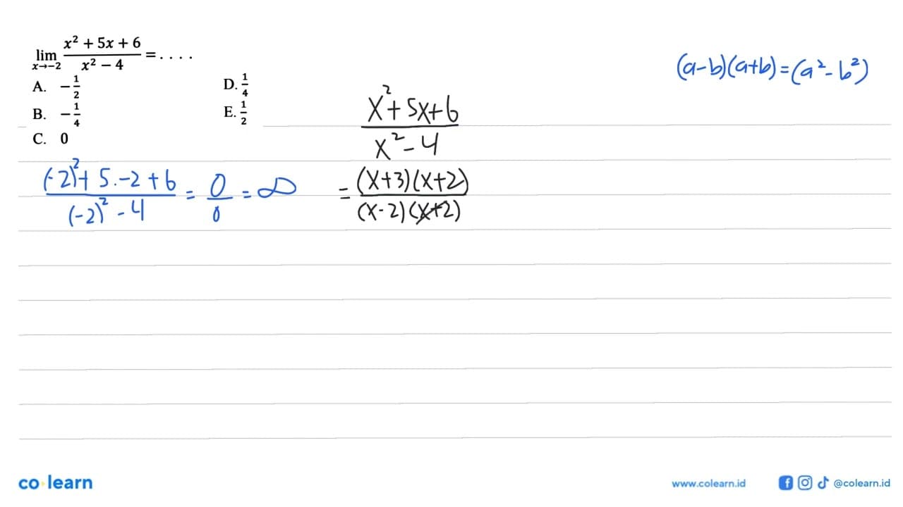 lim x->-2 (x^2+5x+6)/(x^2-4)=