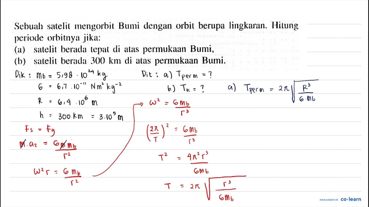 Sebuah satelit mengorbit Bumi dengan orbit berupa