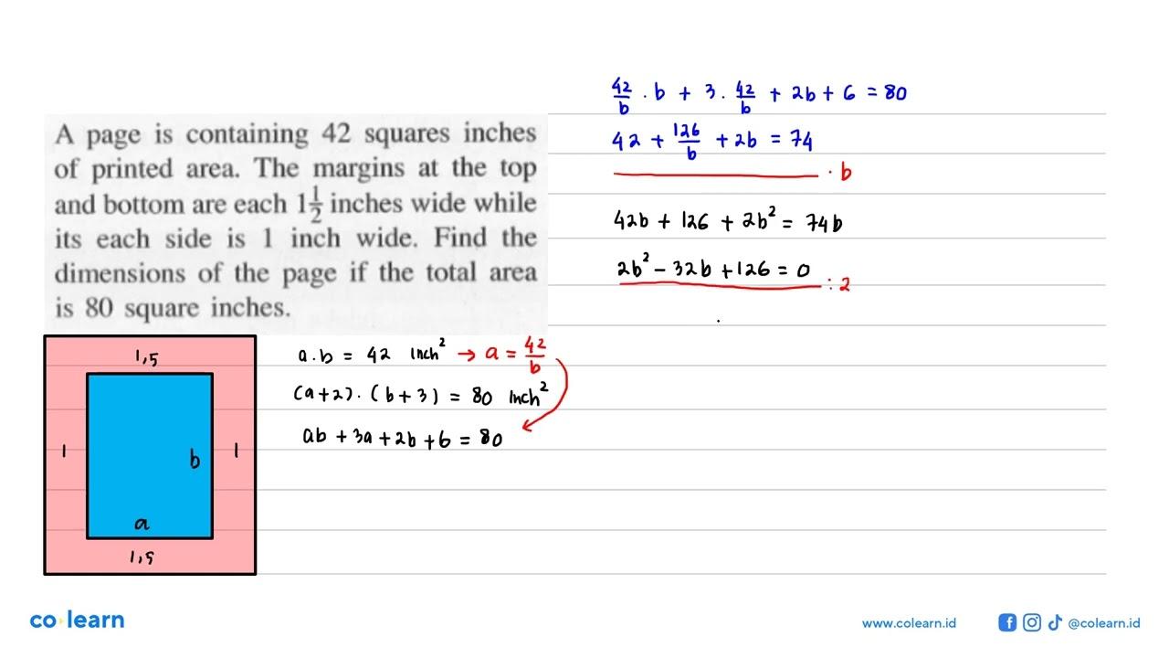 A page is containing 42 squares inches of printed area. The