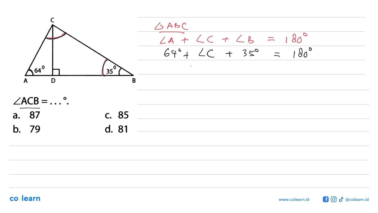 A B C D 64 35 sudut ACB=....