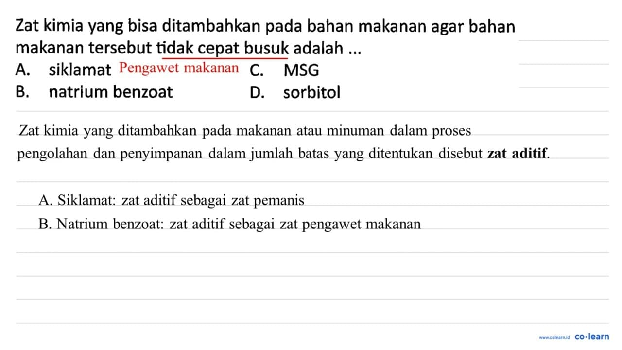 Zat kimia yang bisa ditambahkan pada bahan makanan agar