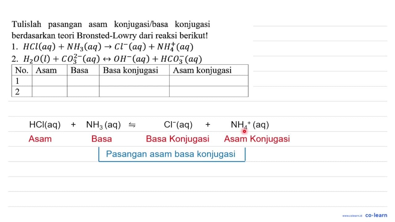 Tulislah pasangan asam konjugasi/basa konjugasi berdasarkan