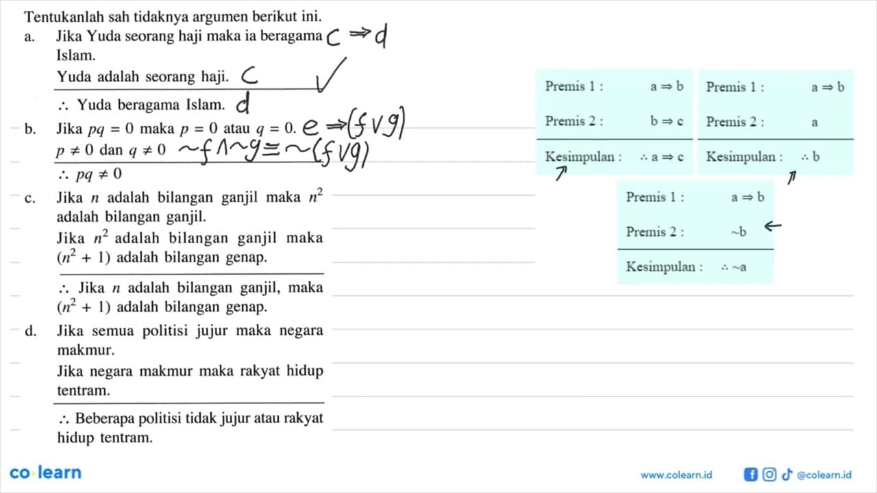 Tentukanlah sah tidaknya argumen berikut ini. a. Jika Yuda