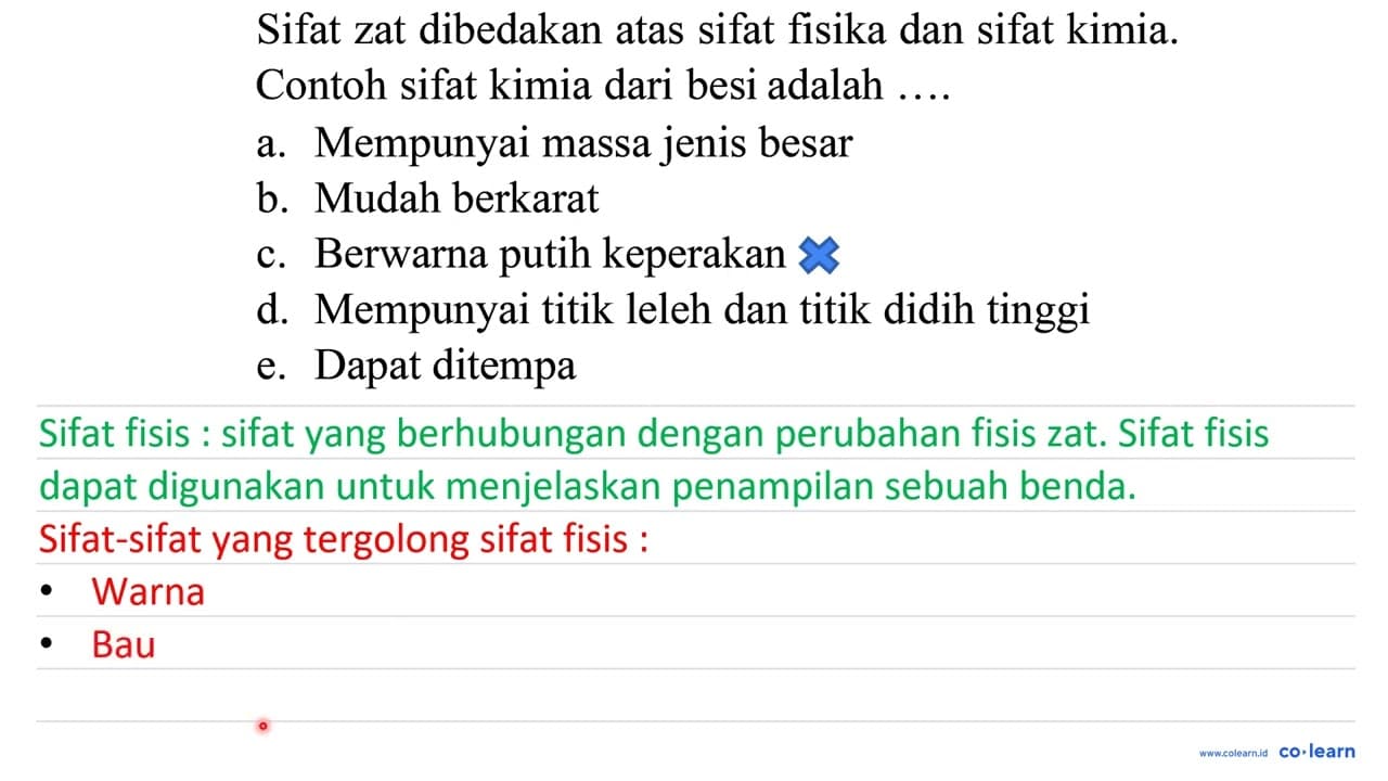 Sifat zat dibedakan atas sifat fisika dan sifat kimia.