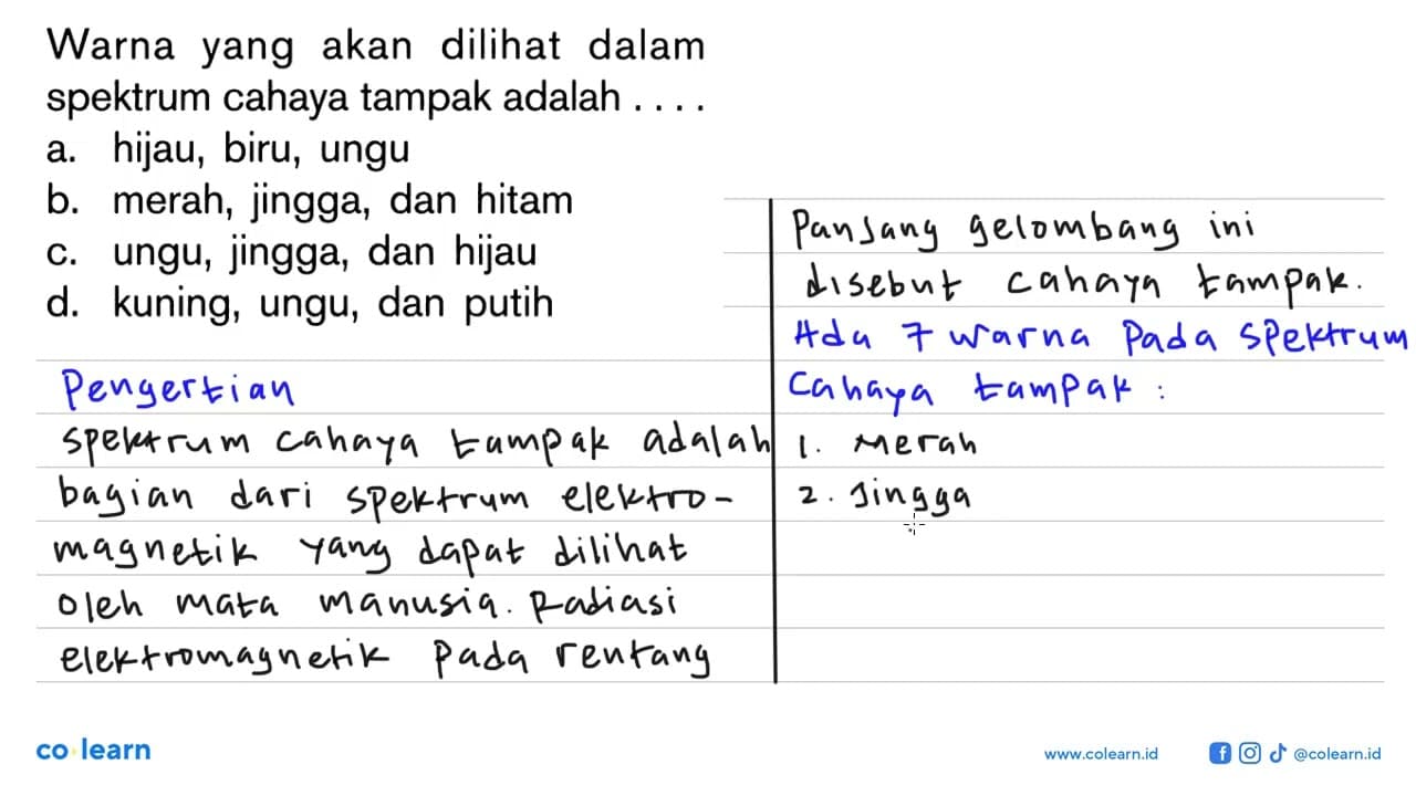 Warna yang akan dilihat dalam spektrum cahaya tampak adalah