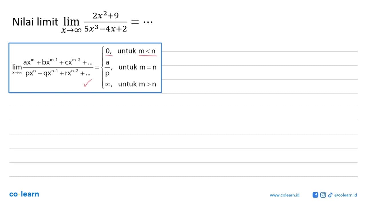 Nilai limit limit x mendekati tak hingga