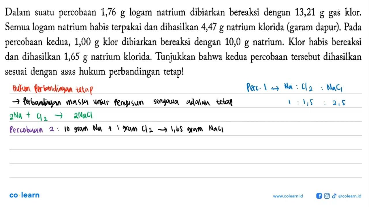 Dalam suatu percobaan 1,76 g logam natrium dibiarkan