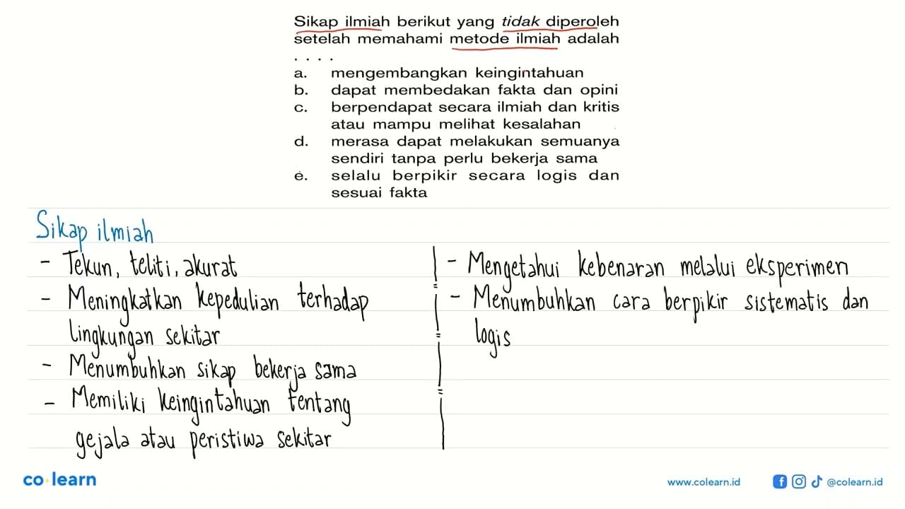 Sikap ilmiah berikut yang tidak diperoleh setelah memahami