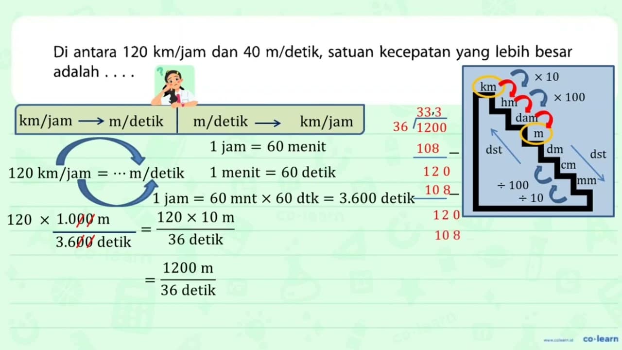 Di antara 120 km/jam dan 40 m/detik, satuan kecepatan yang