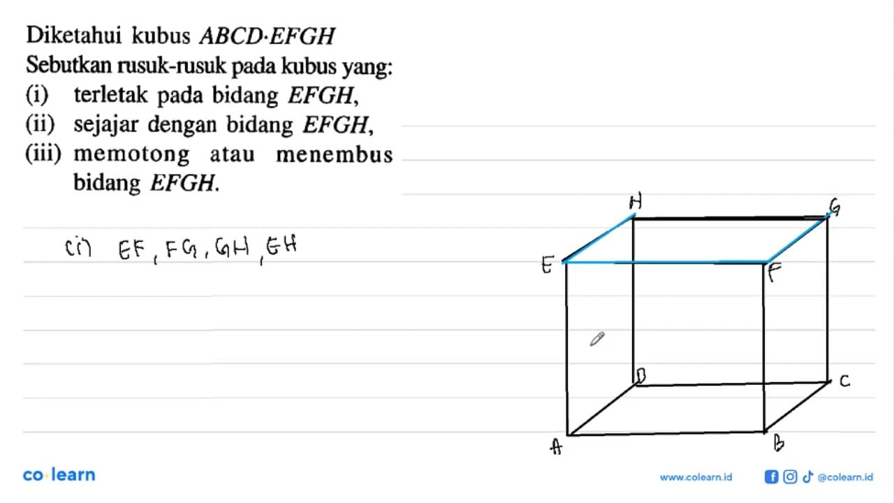 Diketahui kubus ABCD.EFGH Sebutkan rusuk-rusuk pada kubus