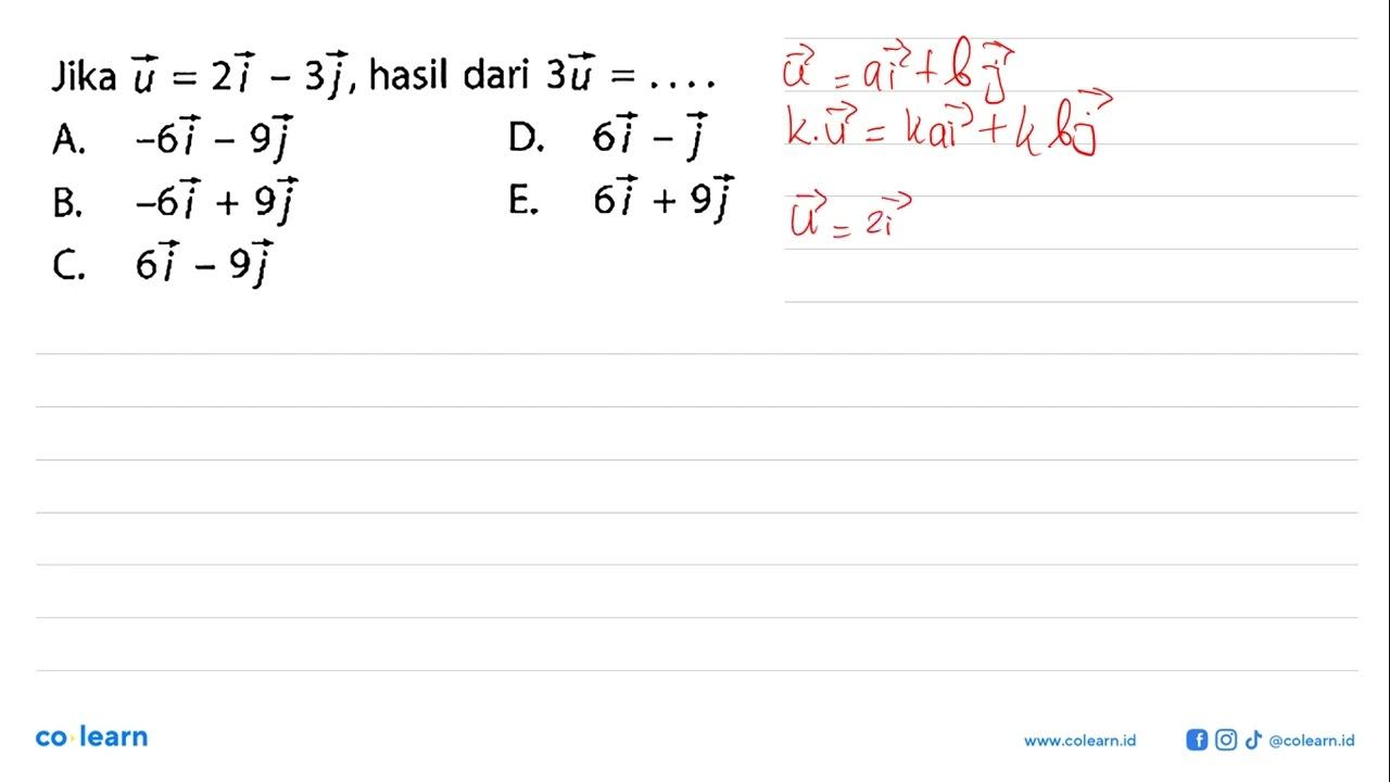 Jika vektor u=2i-3j, hasil dari 3u=....