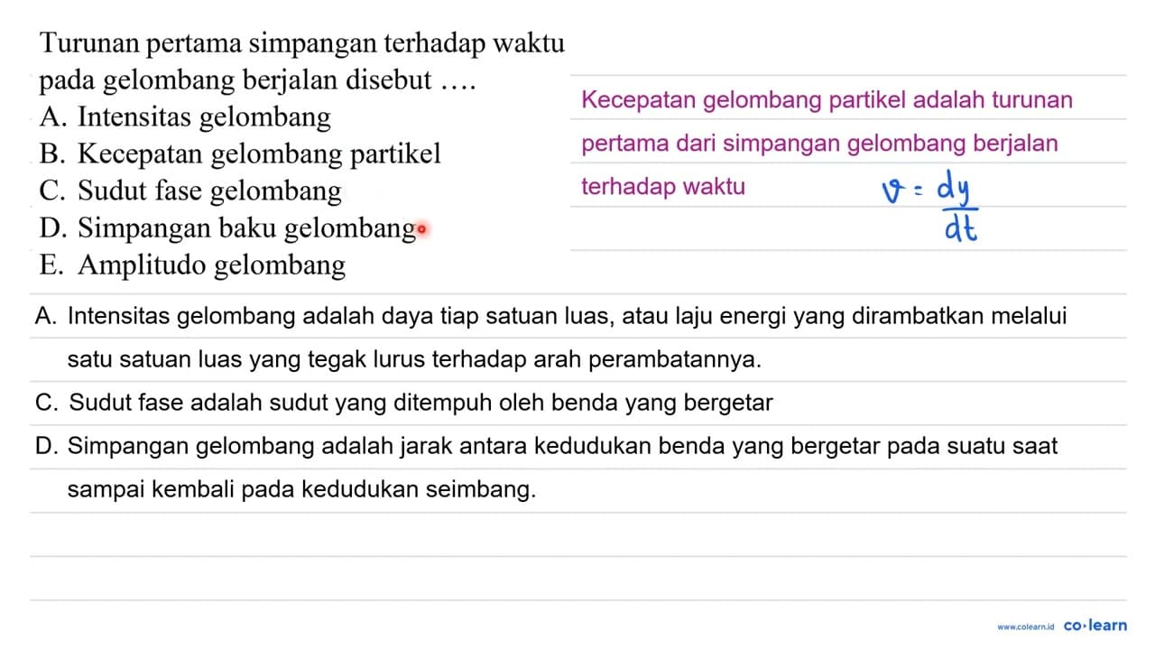 Turunan pertama simpangan terhadap waktu pada gelombang