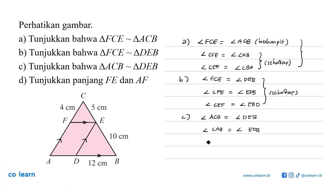 Perikan gambar. a) Tunjukkan bahwa segitiga FCE~segitiga