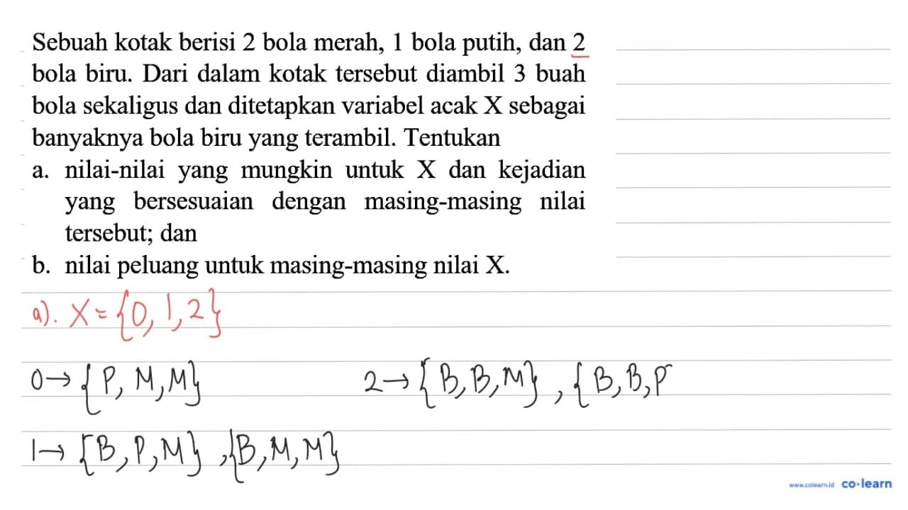 Sebuah kotak berisi 2 bola merah, 1 bola putih, dan 2 bola