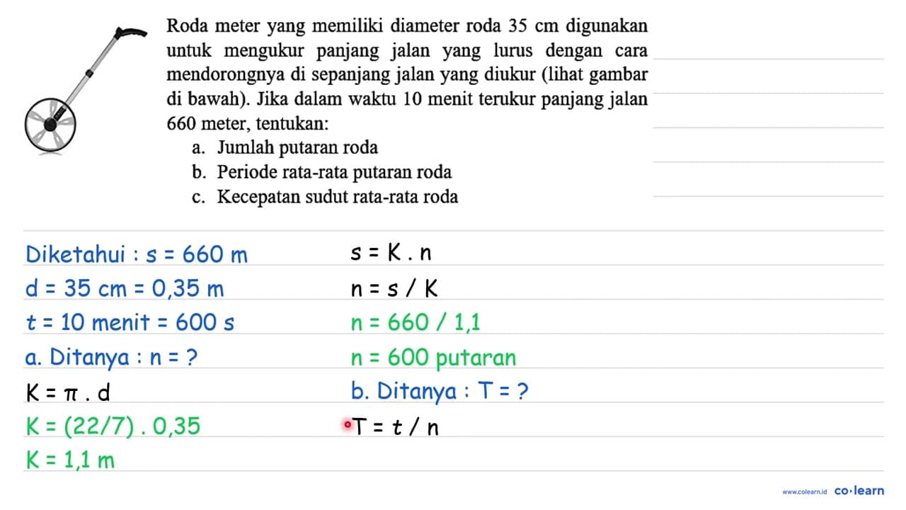 Roda meter yang memiliki diameter roda 35 cm digunakan