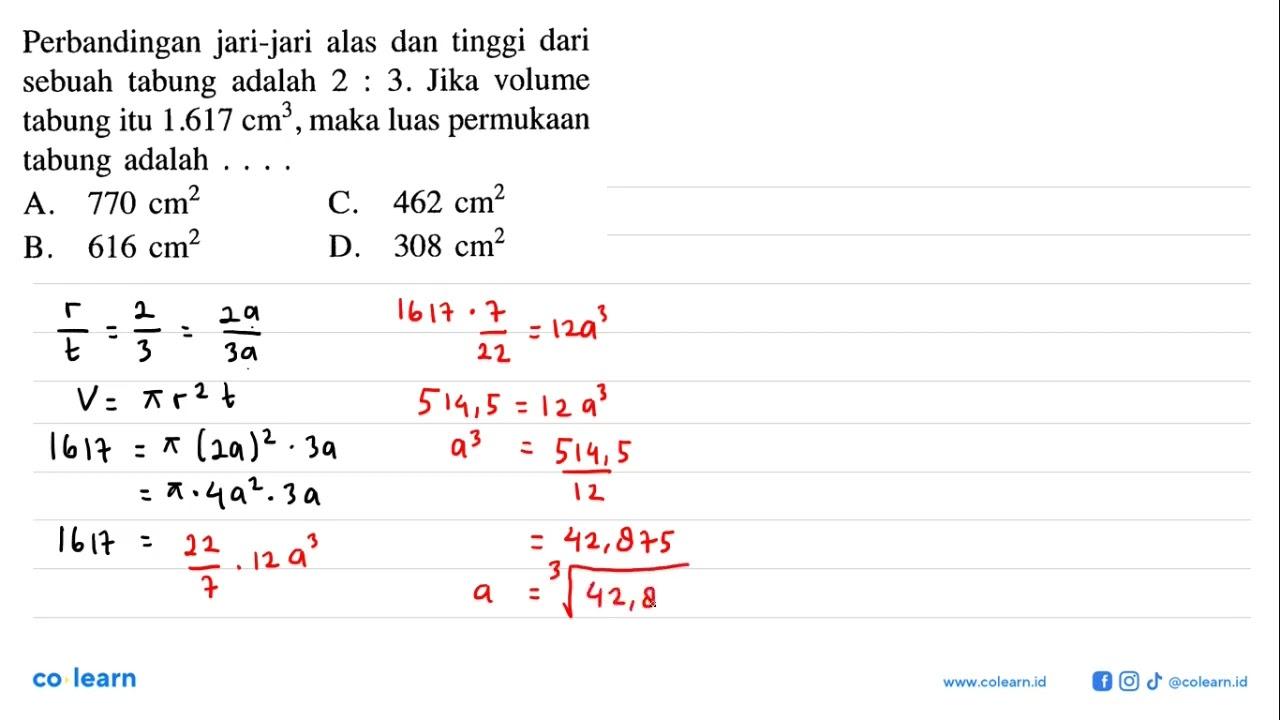 Perbandingan jari-jari alas dan tinggi dari sebuah tabung