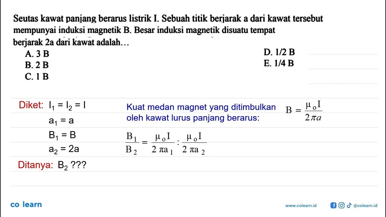 Seutas kawat panjang berarus listrik I. Sebuah titik