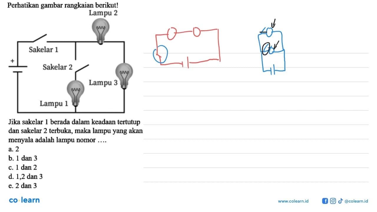 Perhatikan gambar rangkaian berikut! Lampu 2 Sakelar 1 +