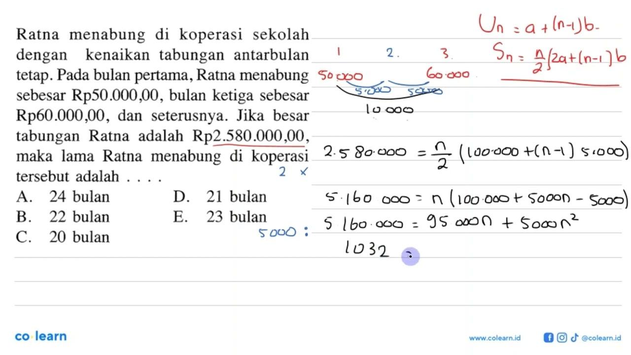 Ratna menabung di koperasi sekolah dengan kenaikan tabungan