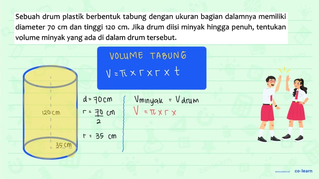 Sebuah drum plastik berbentuk tabung dengan ukuran bagian