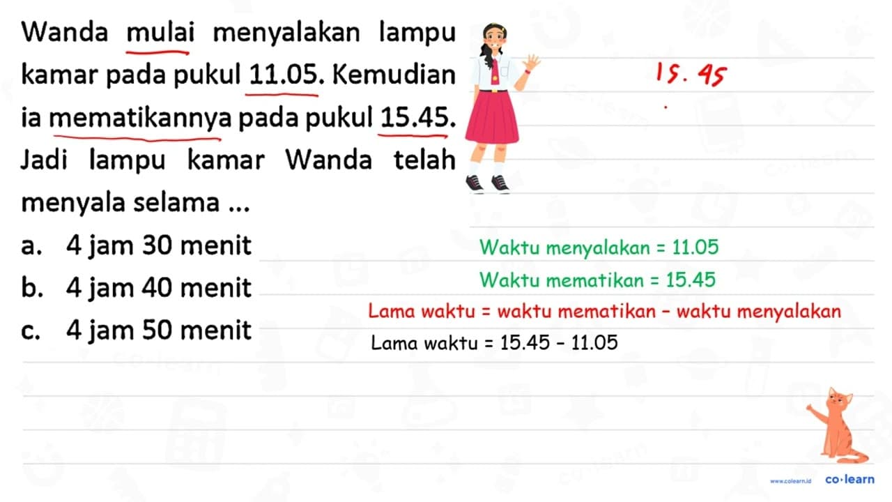 Wanda mulai menyalakan lampu kamar pada pukul 11.05.