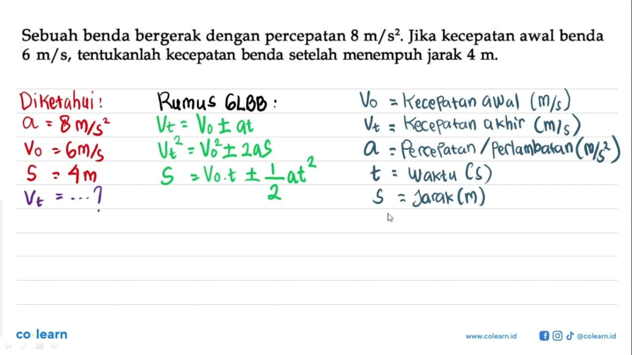 Sebuah benda bergerak dengan percepatan 8 m/s^2. Jika