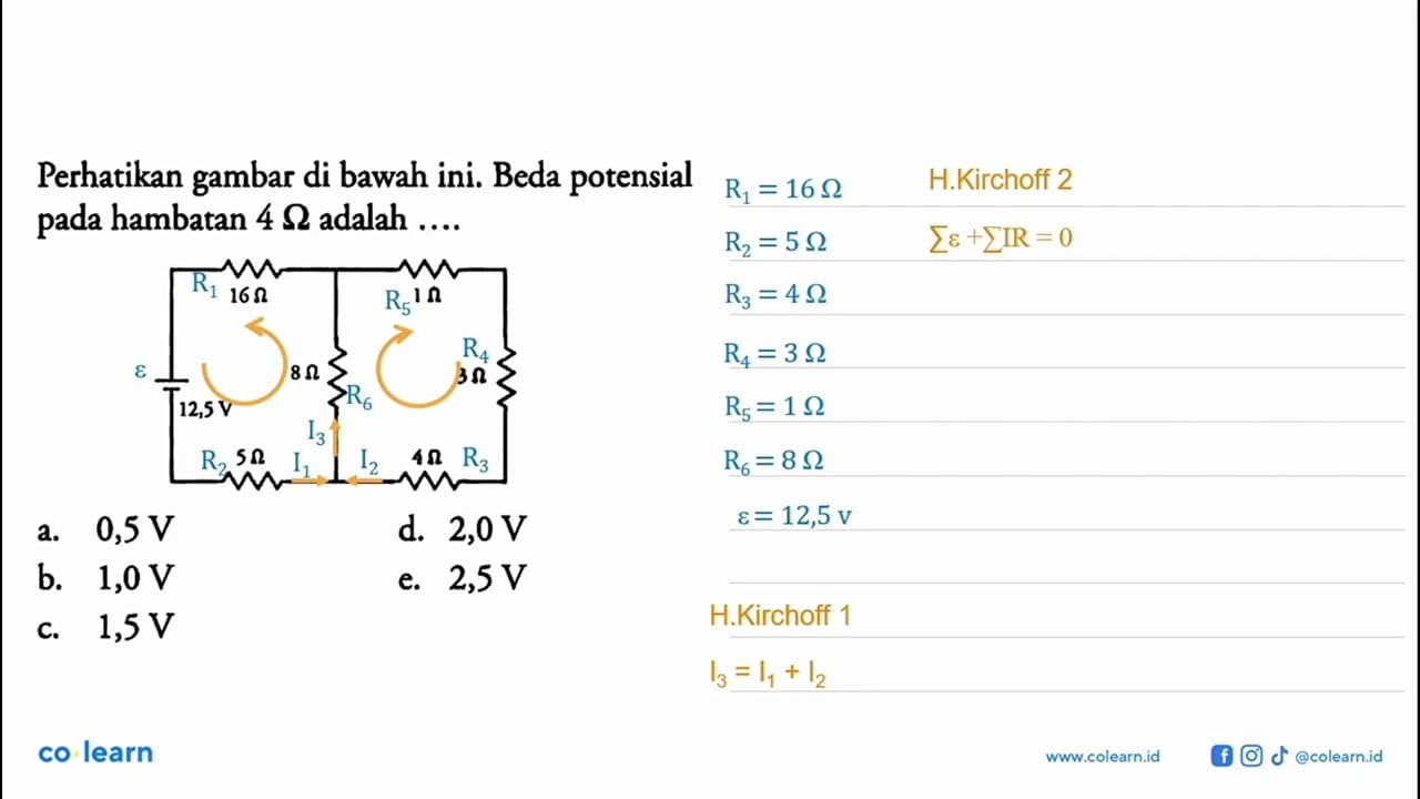 Perhatikan gambar di bawah ini. Beda potensial pada