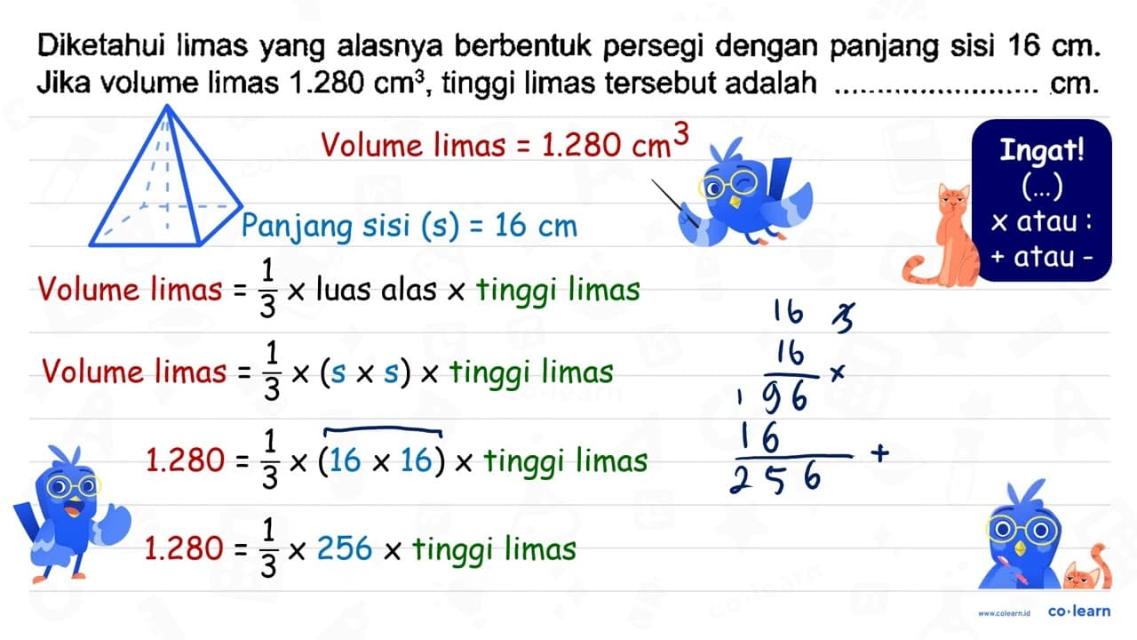 Diketahui limas yang alasnya berbentuk persegi dengan