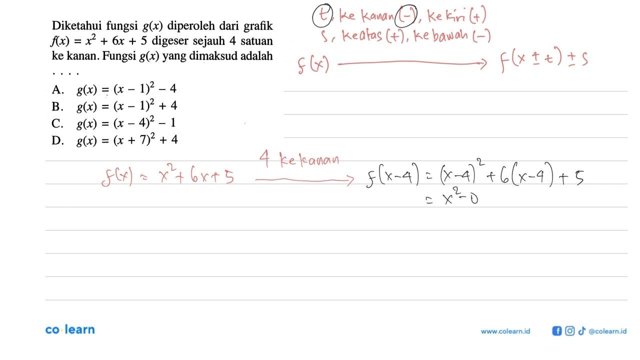 Diketahui fungsi g(x) diperoleh dari grafik f(x)=x^2 + 6x +