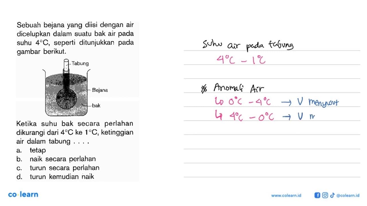 Sebuah bejana yang diisi dengan air dicelupkan dalam suatu