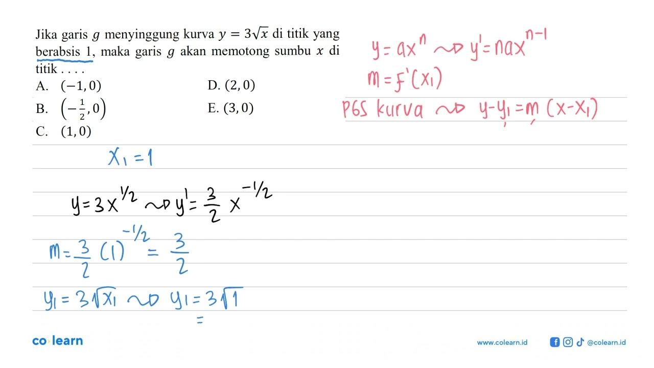 Jika garis g menyinggung kurva y=3 akar(x) di titik yang