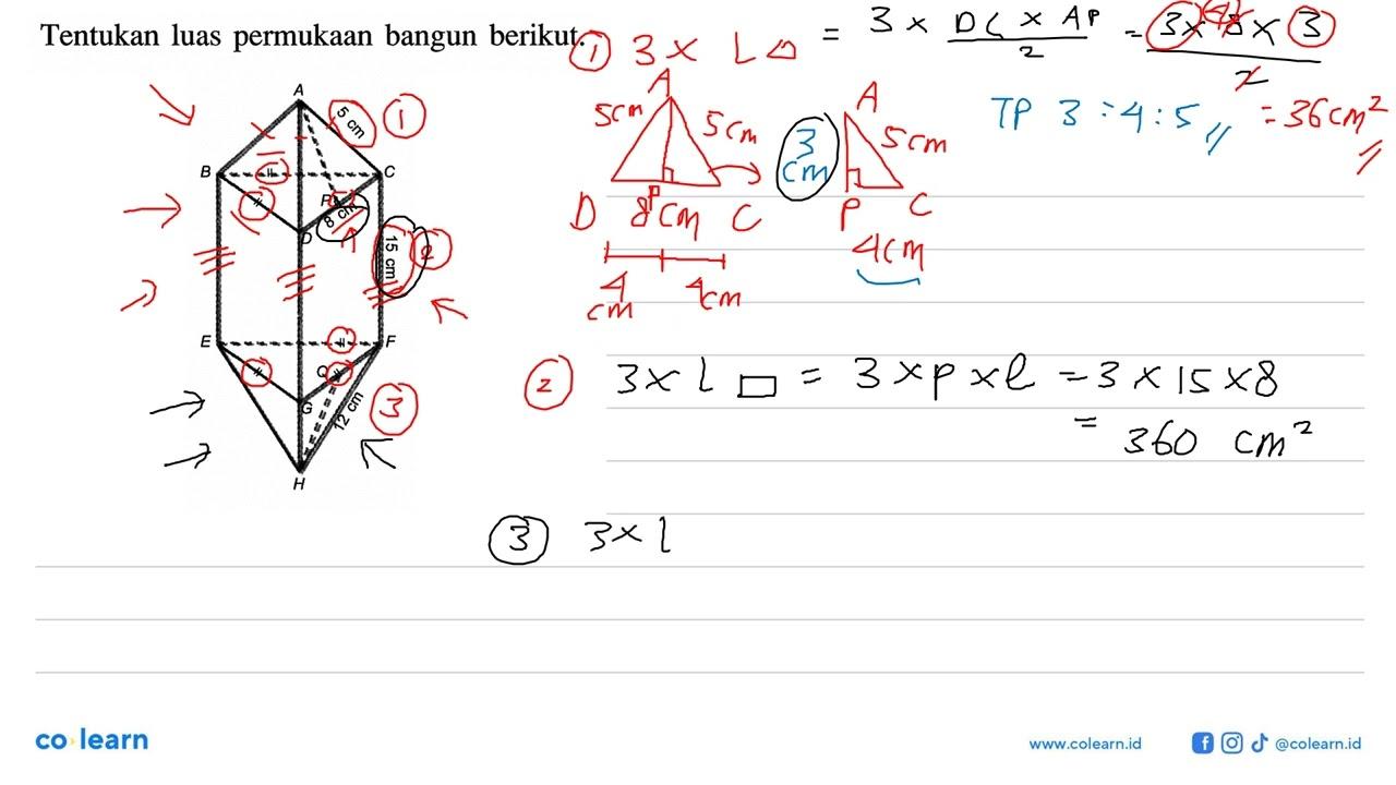 Tentukan luas permukaan bangun berikut.A 5 cm B C P 8 cm D