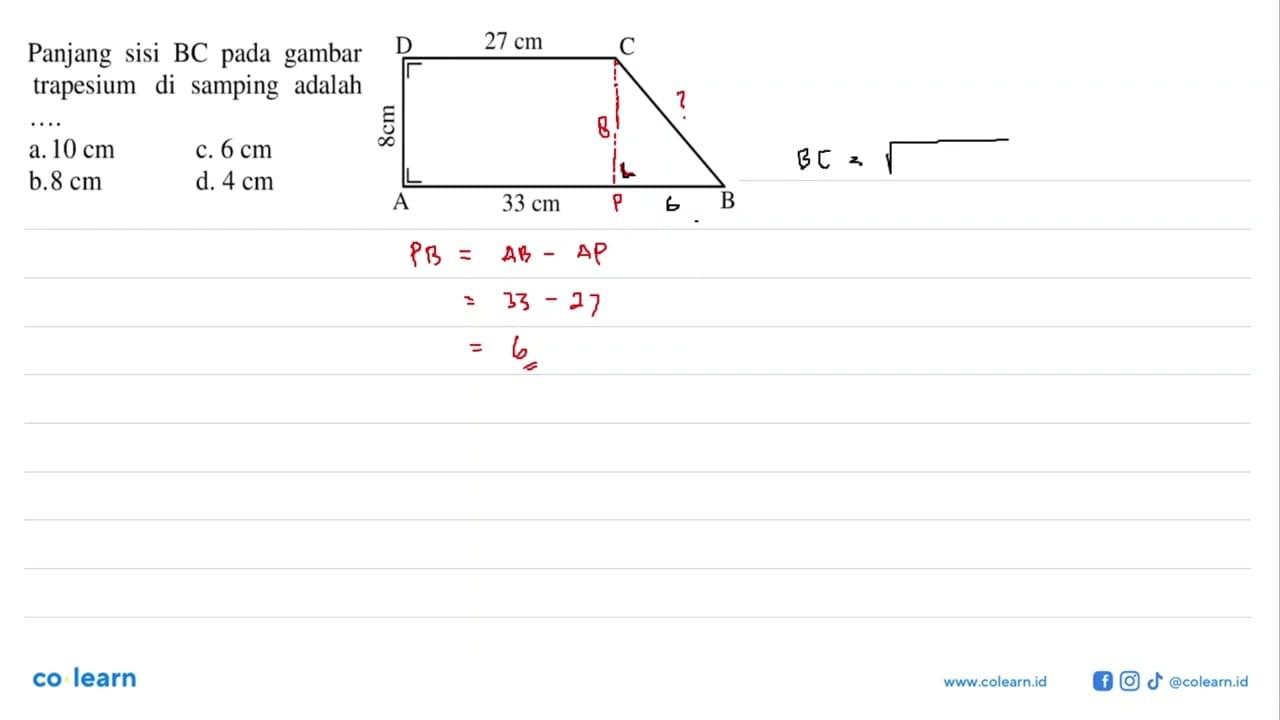Panjang sisi BC pada gambarD 27 cm C8 cm A 33 cm Btrapesium