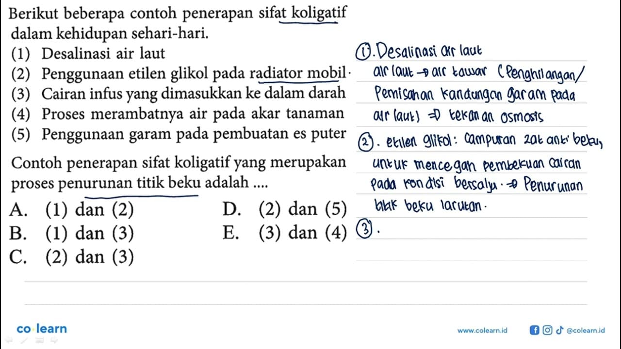 Berikut beberapa contoh penerapan sifat koligatif dalam