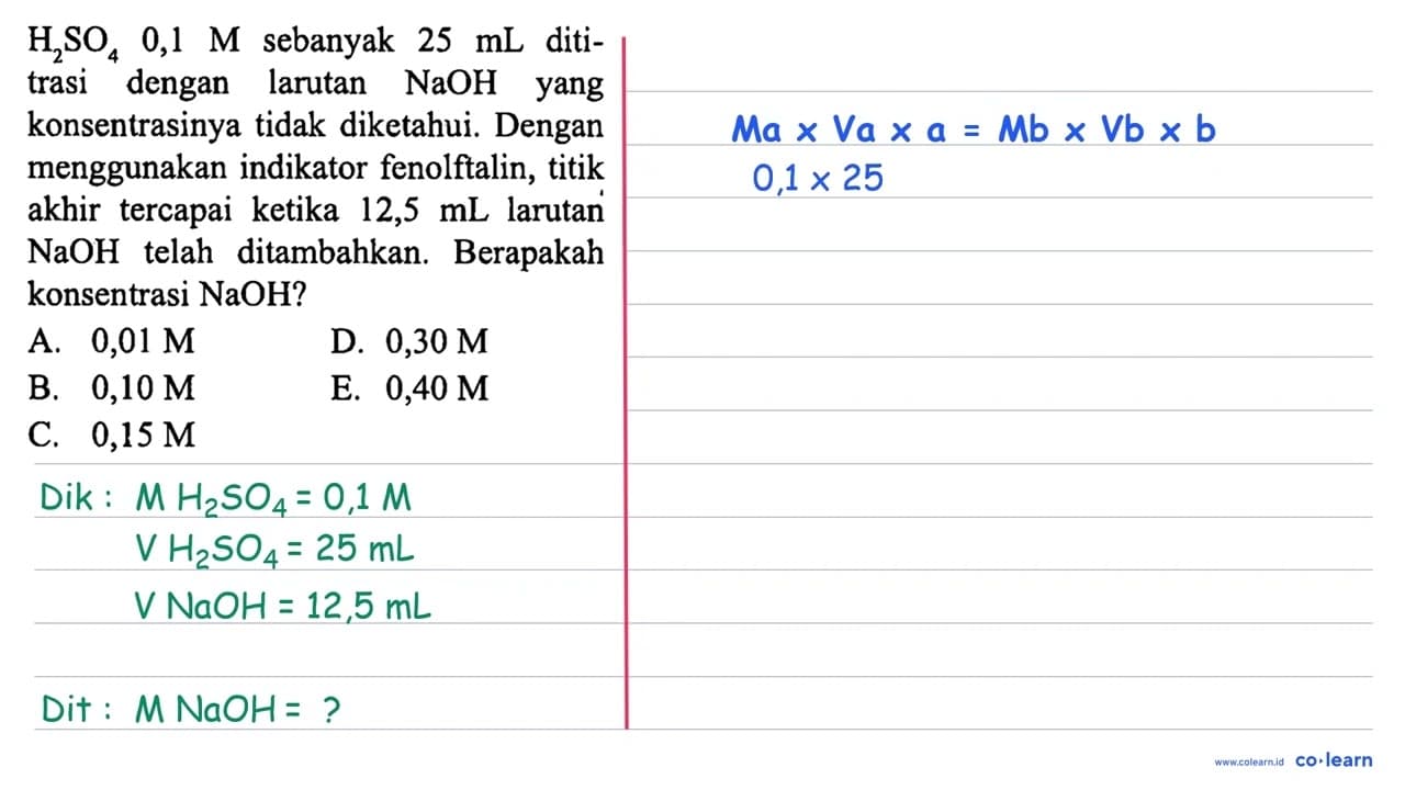 H_(2) SO_(4) 0,1 M sebanyak 25 mL dititrasi dengan larutan