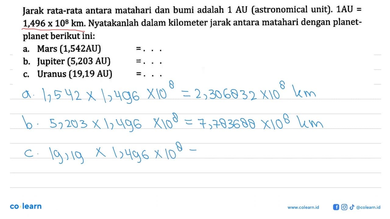 Jarak rata-rata antara matahari dan bumi adalah 1 AU