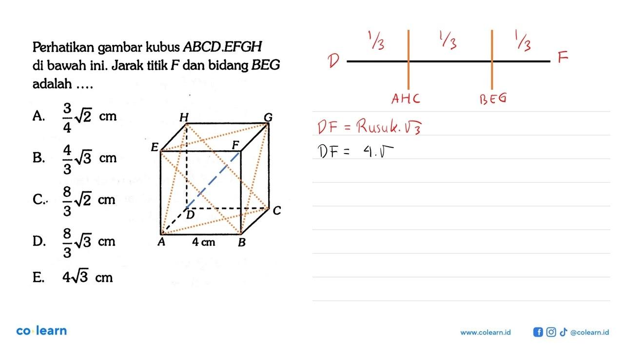 Perhatikan gambar kubus ABCD EFGH di bawah ini: Jarak titik