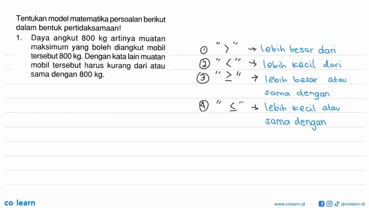 Tentukan model matematika persoalan berikut dalam bentuk