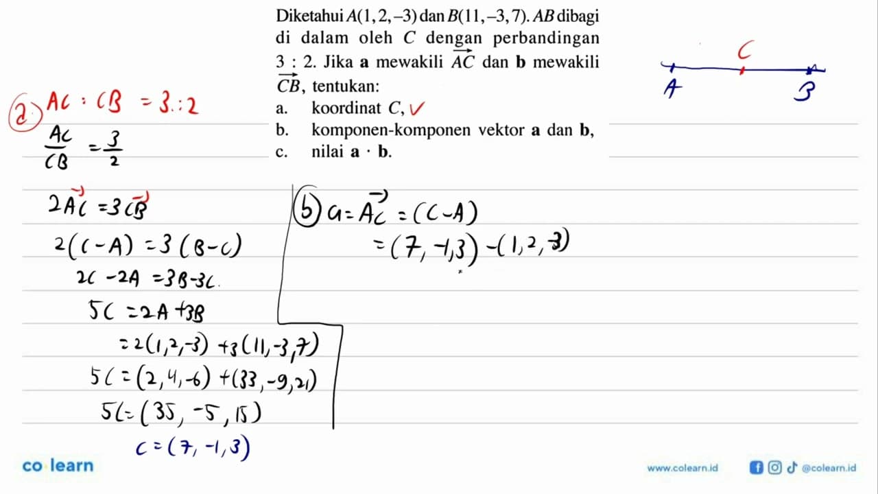 Diketahui A(1,2,-3) dan B(11,-3,7). AB dibagi di dalam oleh