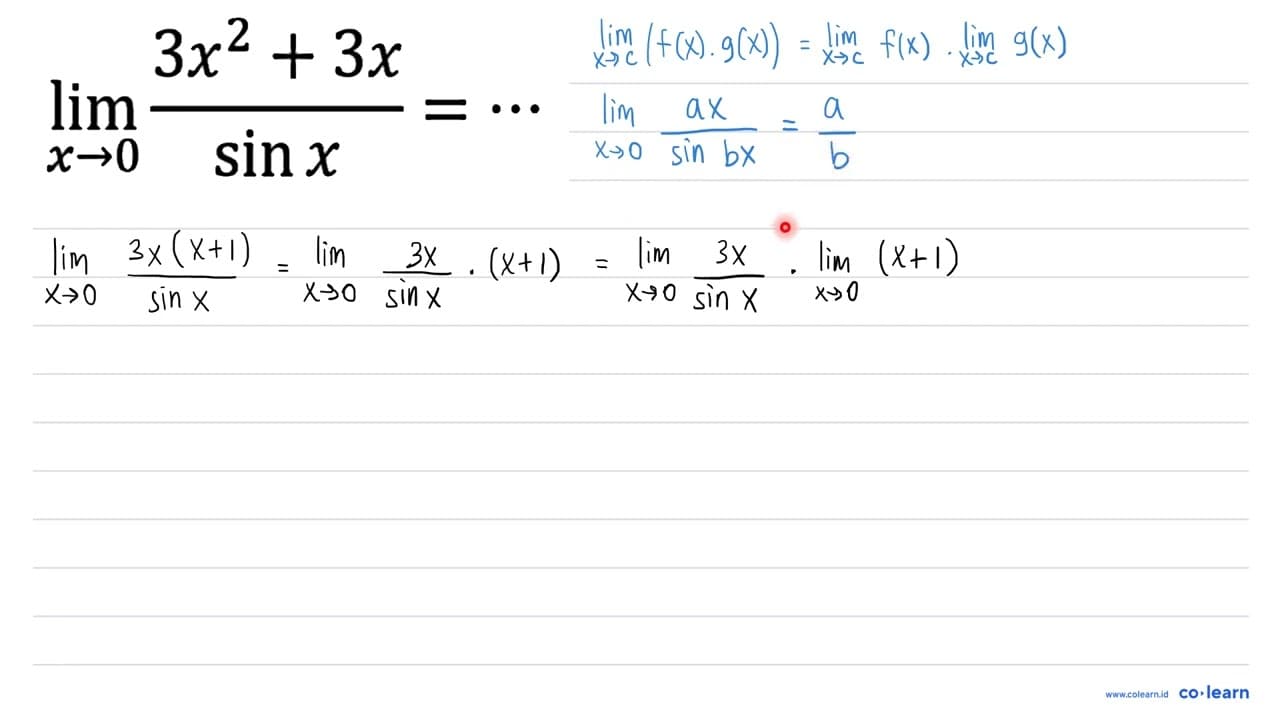 lim _(x -> 0) (3 x^(2)+3 x)/(sin x)=..