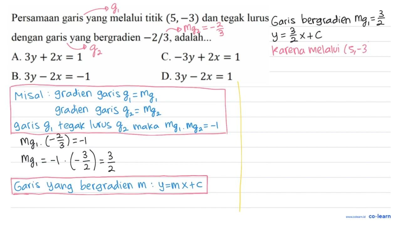 Persamaan garis yang melalui titik (5,-3) dan tegak lurus