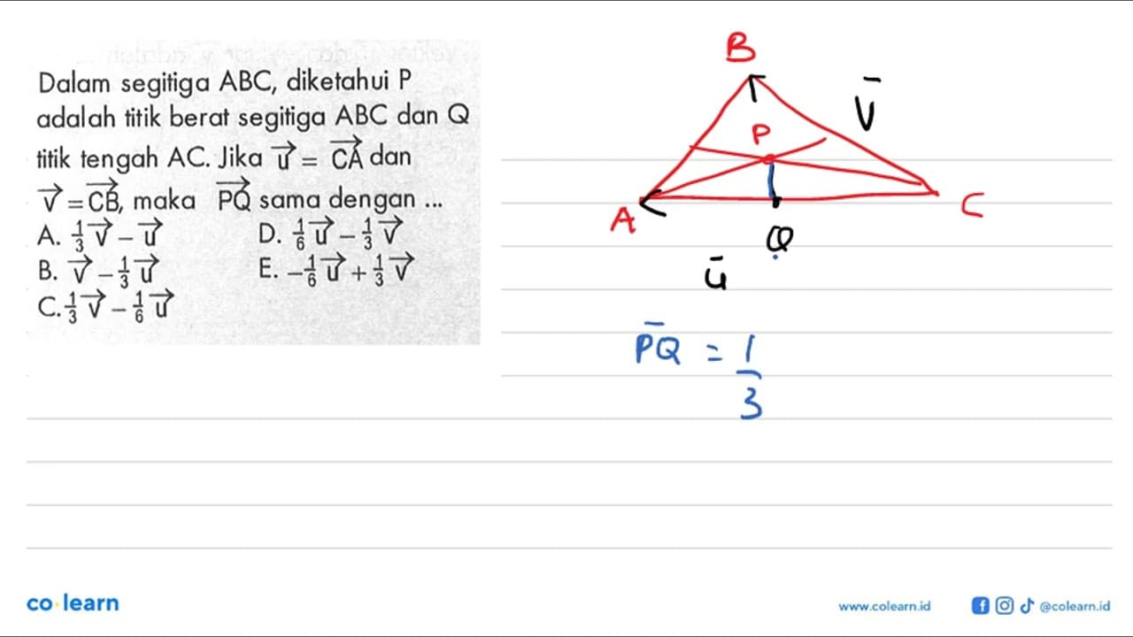 Dalam segitiga ABC , diketahui P adalah titik berat