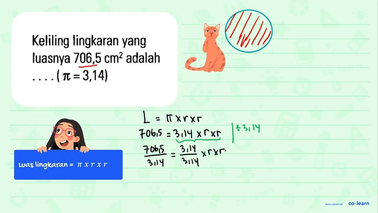 Keliling lingkaran yang luasnya 706,5 cm^2 adalah .... (pi