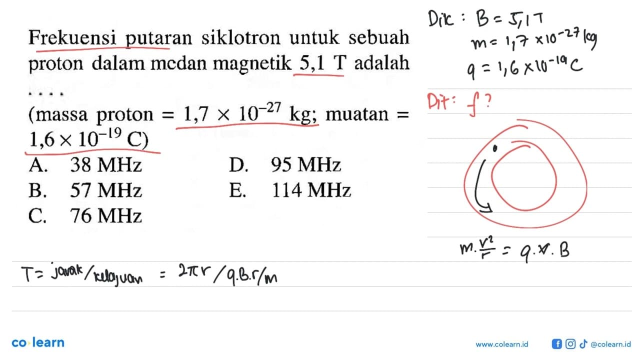 Frekuensi putaran siklotron untuk sebuah proton dalam medan