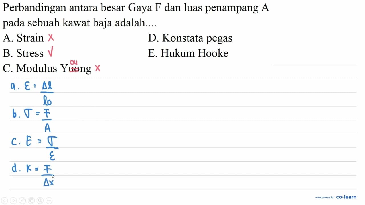 Perbandingan antara besar Gaya F dan luas penampang A pada