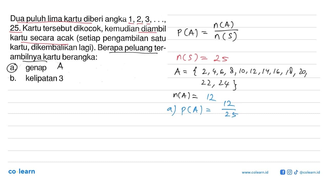 Dua puluh lima kartu diberi angka 1,2,3, ...., 25. Kartu